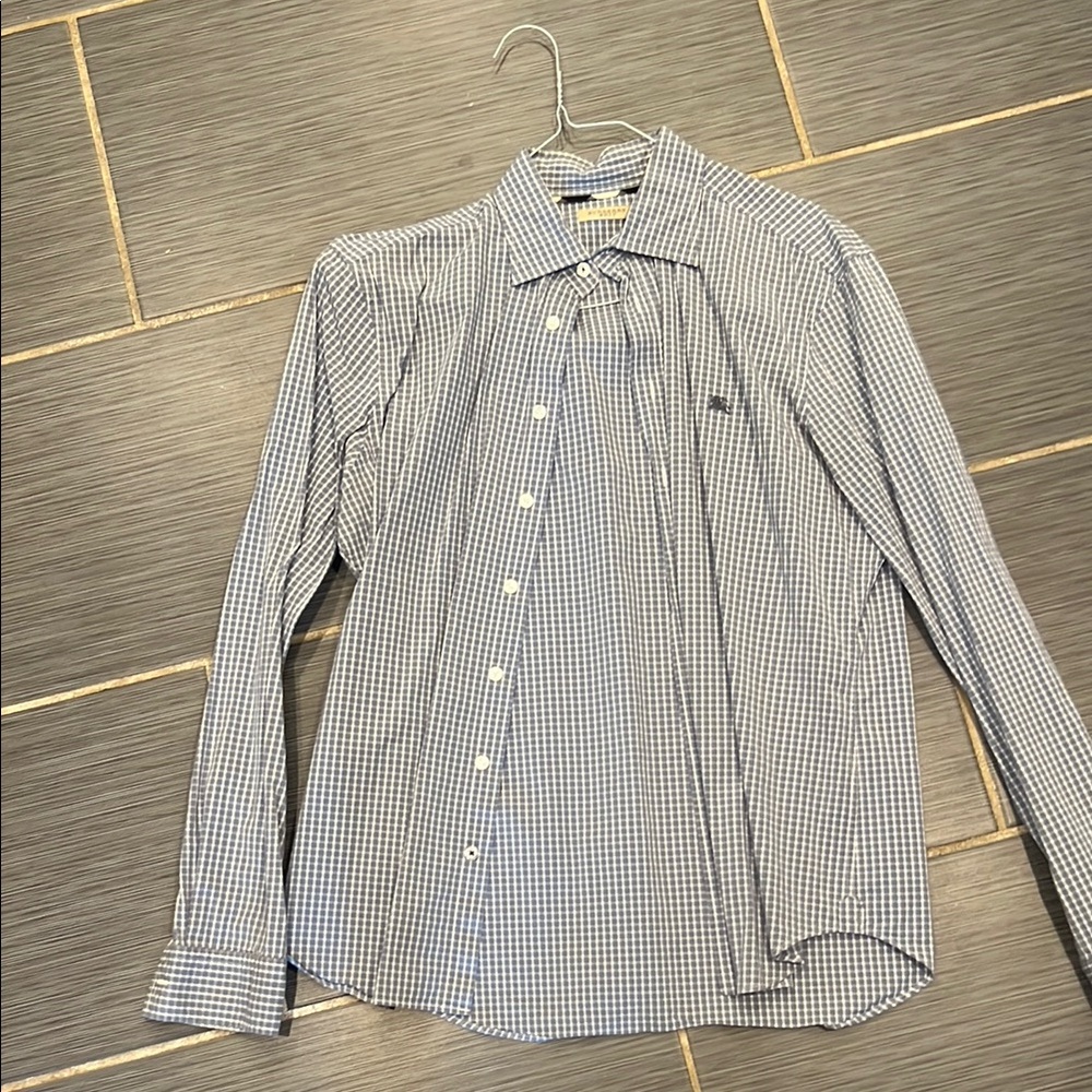 Burberry Blue and White Casual Button Down Shirt